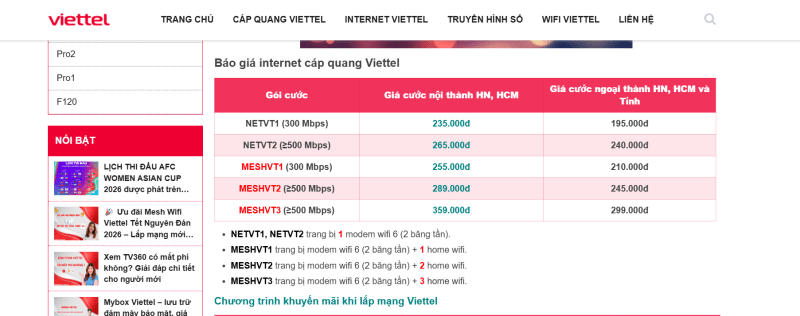 Bang Gia Internet Viettel